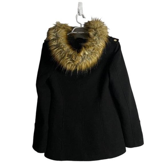 Michael Kors Women's Black Wool Faux Fur Hooded Jacket - Picture 8 of 9